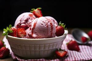 ai généré fraise la glace crème avec Frais des fraises. ai généré photo