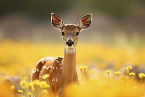 ai généré femelle chevreuil cerf avec magnifique fleur. ai généré photo