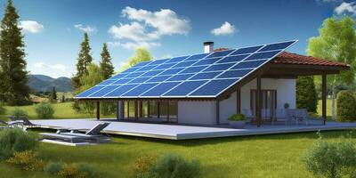 ai généré photovoltaïque solaire panneaux. durable énergie. une mini Puissance plante pour une maison. génératif ai photo