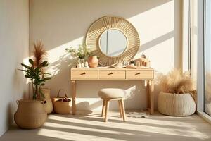 ai généré 3d rendu minimal style moderne meubles dans vivant pièce intérieur conception avec moderne chaise photo