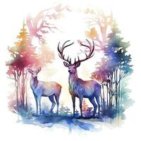 ai généré coloré cerfs dans forêt. T-shirt conception. ai généré photo