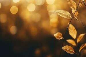 ai généré magnifique Orange et d'or l'automne feuilles contre une floue parc dans lumière du soleil avec magnifique bokeh. Naturel l'automne Contexte photo