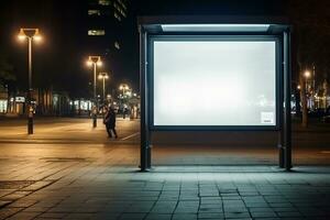 ai généré vide blanc panneau d'affichage pour maquette dans rue photo