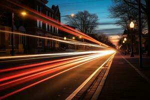 ai généré une photographier de lumière Piste à soir photo