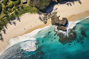 ai généré aérien vue de une magnifique plage dans Maui, Hawaii, Hawaii plage aérien, ai généré photo