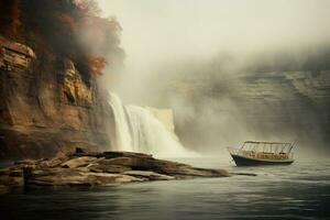 ai généré iguazu chutes est une cascade situé sur le frontière de Argentine et Brésil, fer à cheval automne, niagara gorge, et bateau dans brume, niagara chutes, ontario, Canada, ai généré photo