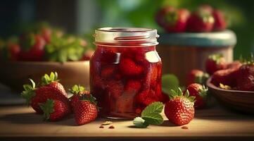 ai généré fraise confiture et Frais baies. génératif ai photo