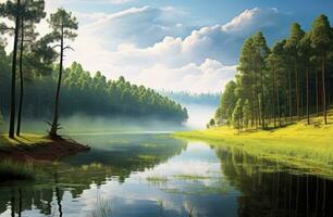 ai généré beau la nature Lac et forêt.ai généré. photo