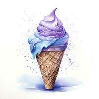 ai généré aquarelle la glace crème dans une gaufre cône. ai généré photo