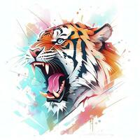 ai généré aquarelle tigre tête sur isolé avec blanc Contexte. ai généré photo