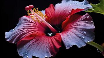 ai généré une hibiscus fleur avec une noir fond.ai généré. photo