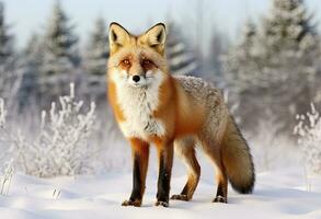 ai généré rouge Renard permanent sur neige. ai généré. photo