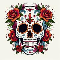 ai généré mexicain des roses crâne. mexicain des roses crâne. dia de los muertos shugar coloré diriger. ai généré photo