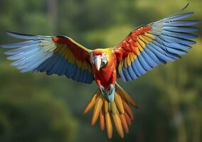 ai généré en volant ara, magnifique oiseau. génératif ai photo