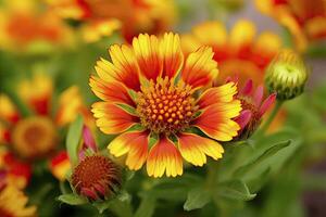 ai généré gaillardia ou couverture fleur. brillant et coloré nuances de chaud tons. ai généré photo