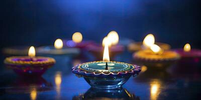 ai généré content Diwali. diya pétrole les lampes étaient allumé pendant le fête. ai généré photo