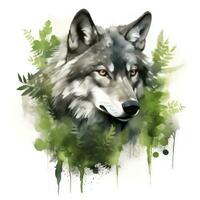 ai généré Loup animal dans verdure pour des gamins émotif aquarelles. ai généré photo