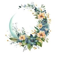 ai généré aquarelle floral lune avec verdure sur une blanc Contexte. ai généré photo