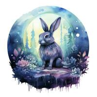 ai généré aquarelle lapin et embrasé lune pour T-shirt conception. ai généré photo