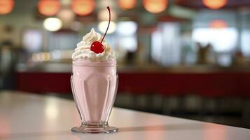 ai généré Cerise Milk-shake dans une classique américain le dîner. nourriture la photographie concept. génératif ai photo