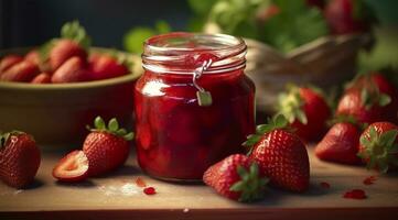 ai généré fraise confiture et Frais baies. génératif ai photo