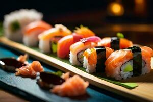 ai généré réaliste délicieux Sushi pour afficher fins photo