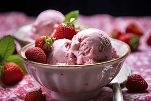 ai généré fraise la glace crème avec Frais des fraises. ai généré photo