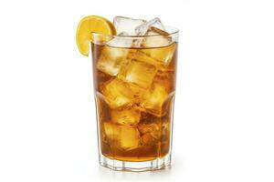 ai généré une verre de Orange un soda l'eau avec la glace cubes sur blanc Contexte. ai généré photo