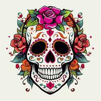 ai généré mexicain des roses crâne. mexicain des roses crâne. dia de los muertos shugar coloré diriger. ai généré photo