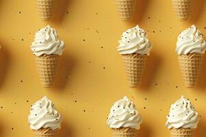 ai généré intégrer une variété de gaufre cônes avec différent la glace crème les saveurs. ai généré photo