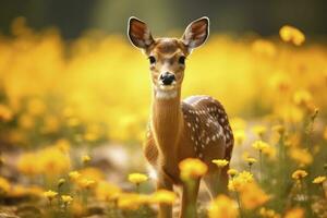 ai généré femelle chevreuil cerf avec magnifique fleur. ai généré photo