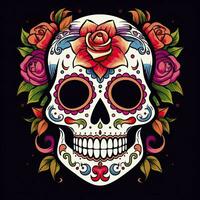 ai généré mexicain des roses crâne. mexicain des roses crâne. dia de los muertos shugar coloré diriger. ai généré photo