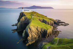 ai généré Skye île nid point phare dans montagnes. ai généré photo