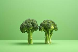 ai généré deux brocoli pièces arrangé sur Contexte. ai généré photo