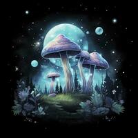 ai généré aquarelle magique champignons pour T-shirt conception. ai généré photo