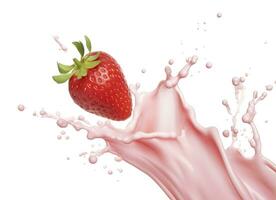 ai généré Lait ou yaourt éclaboussure avec des fraises isolé sur blanc arrière-plan, 3d le rendu. ai généré photo