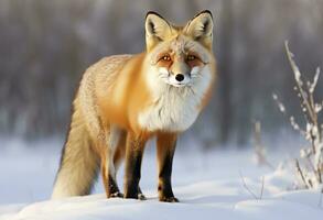 ai généré rouge Renard permanent sur neige. ai généré. photo