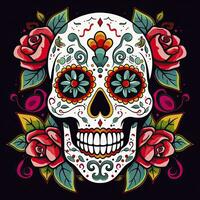 ai généré mexicain des roses crâne. mexicain des roses crâne. dia de los muertos shugar coloré diriger. ai généré photo