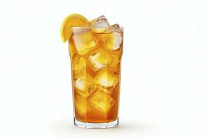 ai généré une verre de Orange un soda l'eau avec la glace cubes sur blanc Contexte. ai généré photo