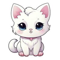 ai généré mignonne kawaii chat clipart icône blanc Contexte. ai généré photo