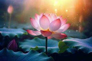 ai généré lotus fleur ,beau lotus fleur sur l'eau avec bokeh Contexte ai généré photo