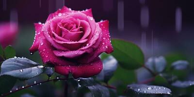 ai généré magnifique Rose avec pluie et rivière la photographie. photo