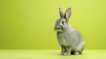 ai généré petit mignonne lapin séance sur isolé Jaune Contexte photo