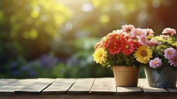 ai généré magnifique fleurs dans des pots à l'extérieur dans le jardin photo