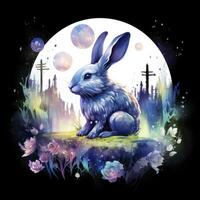 ai généré aquarelle lapin et embrasé lune pour T-shirt conception. ai généré photo