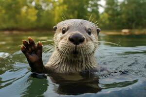 ai généré loutre dans le l'eau. ai généré photo