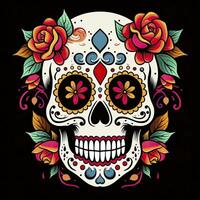 ai généré mexicain des roses crâne. mexicain des roses crâne. dia de los muertos shugar coloré diriger. ai généré photo