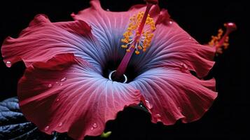 ai généré une hibiscus fleur avec une noir fond.ai généré. photo