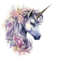 ai généré aquarelle fantaisie Licorne agrafe art. ai généré photo