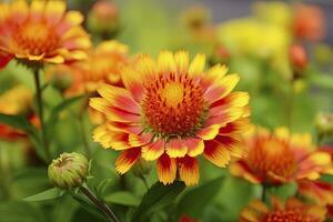 ai généré gaillardia ou couverture fleur. brillant et coloré nuances de chaud tons. ai généré photo